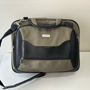 VAIO Laptop Briefcase Bag Green Nylon Black Leather Trim Messenger Shoulder 18"